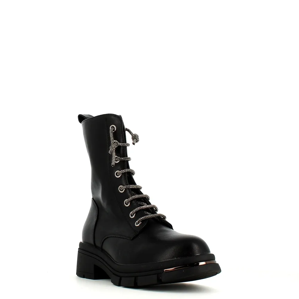 Cinders Edit Crystal Laced Boot Black