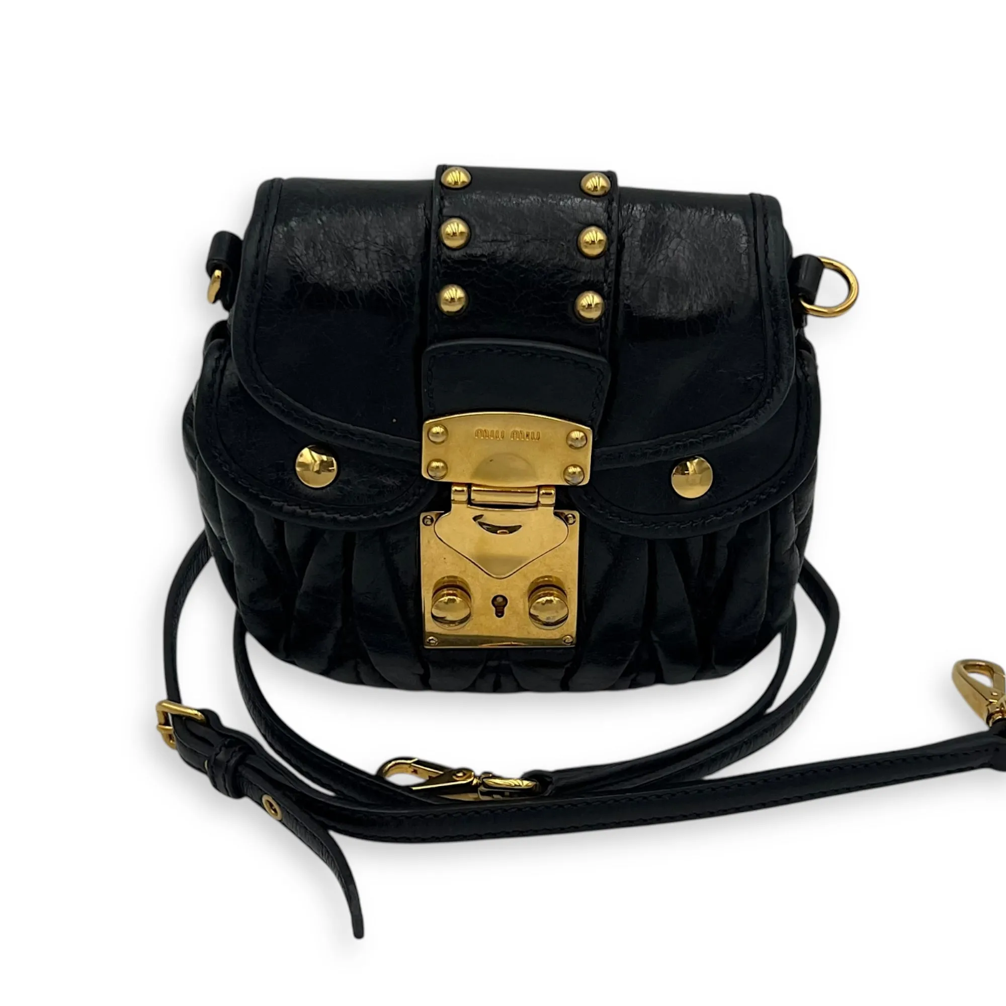 Coffer Mini Black Crossbody Bag in Calfskin, Gold hardware