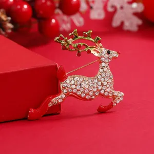 Colored Enamel & Cubic Zirconia 18K Gold-Plated Reindeer Brooch