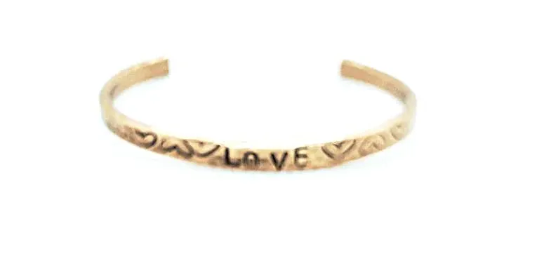 Copper  Handmade Boho Bracelet Cuff Hammered And Stamped Words and Symbols