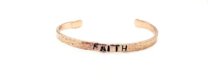 Copper  Handmade Boho Bracelet Cuff Hammered And Stamped Words and Symbols