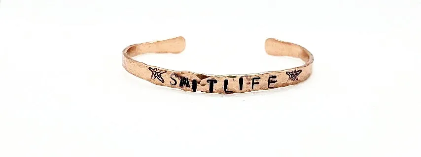 Copper  Handmade Boho Bracelet Cuff Hammered And Stamped Words and Symbols