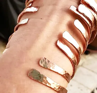 Copper  Handmade Boho Bracelet Cuff Hammered And Stamped Words and Symbols