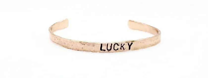 Copper  Handmade Boho Bracelet Cuff Hammered And Stamped Words and Symbols