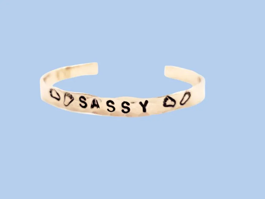 Copper  Handmade Boho Bracelet Cuff Hammered And Stamped Words and Symbols