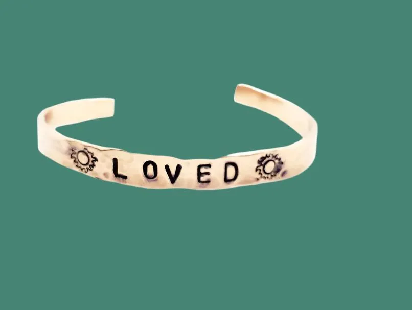 Copper  Handmade Boho Bracelet Cuff Hammered And Stamped Words and Symbols