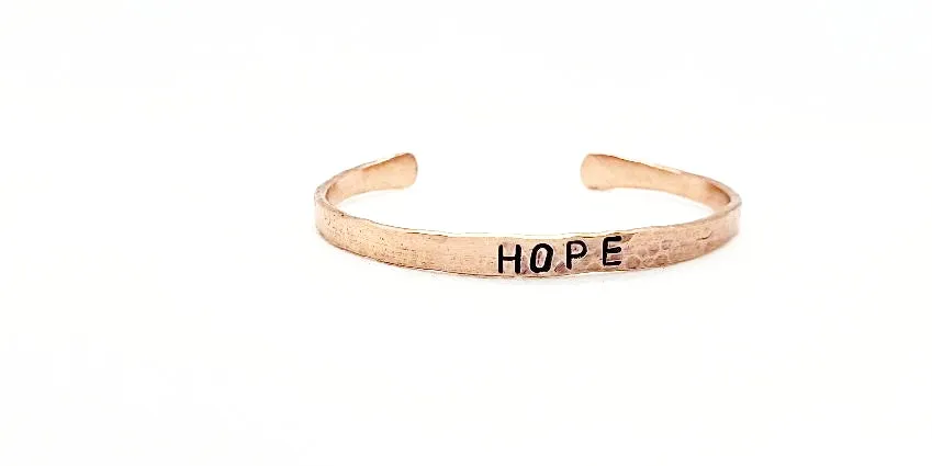 Copper  Handmade Boho Bracelet Cuff Hammered And Stamped Words and Symbols