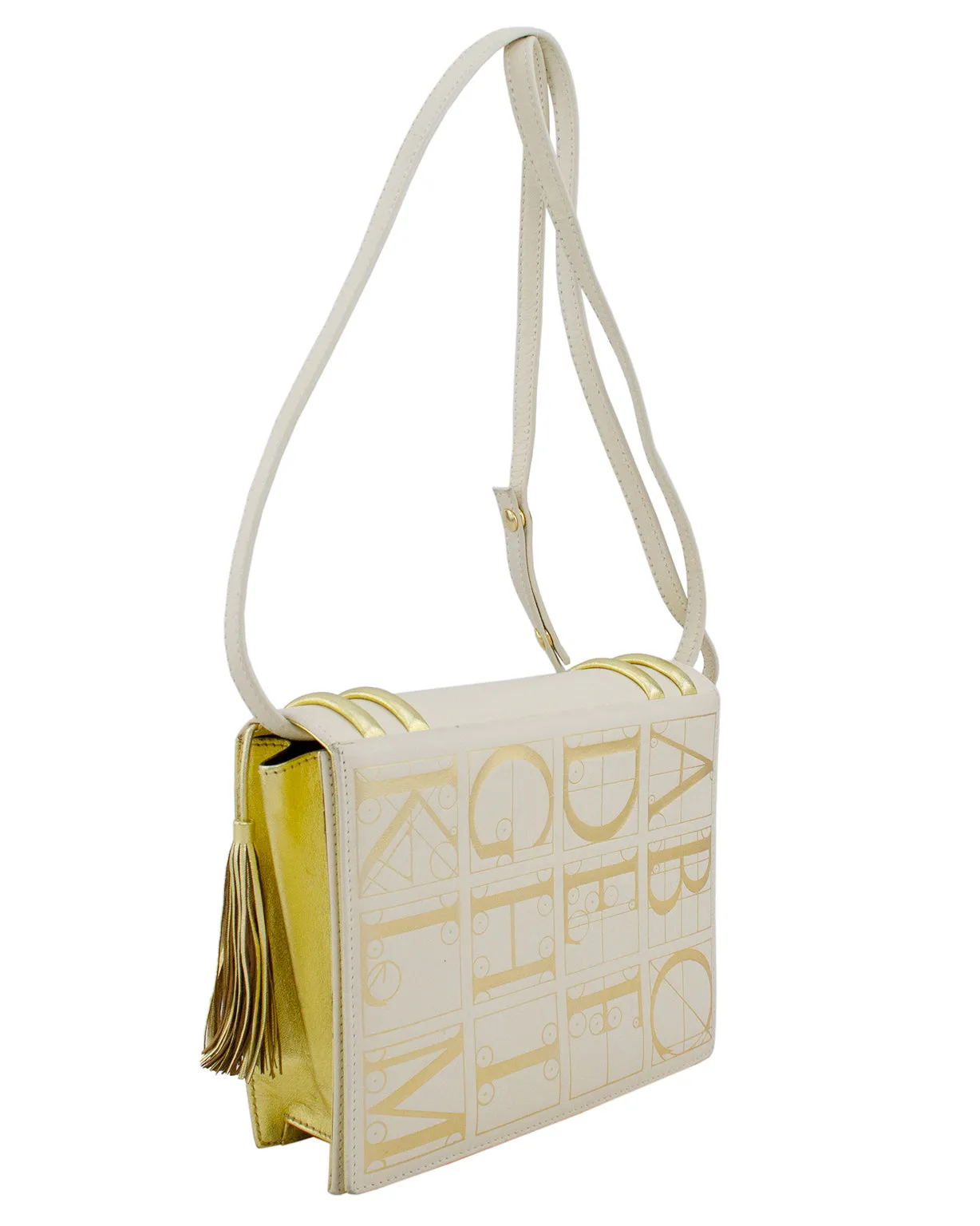 Cream and Gold Leather Book Bag