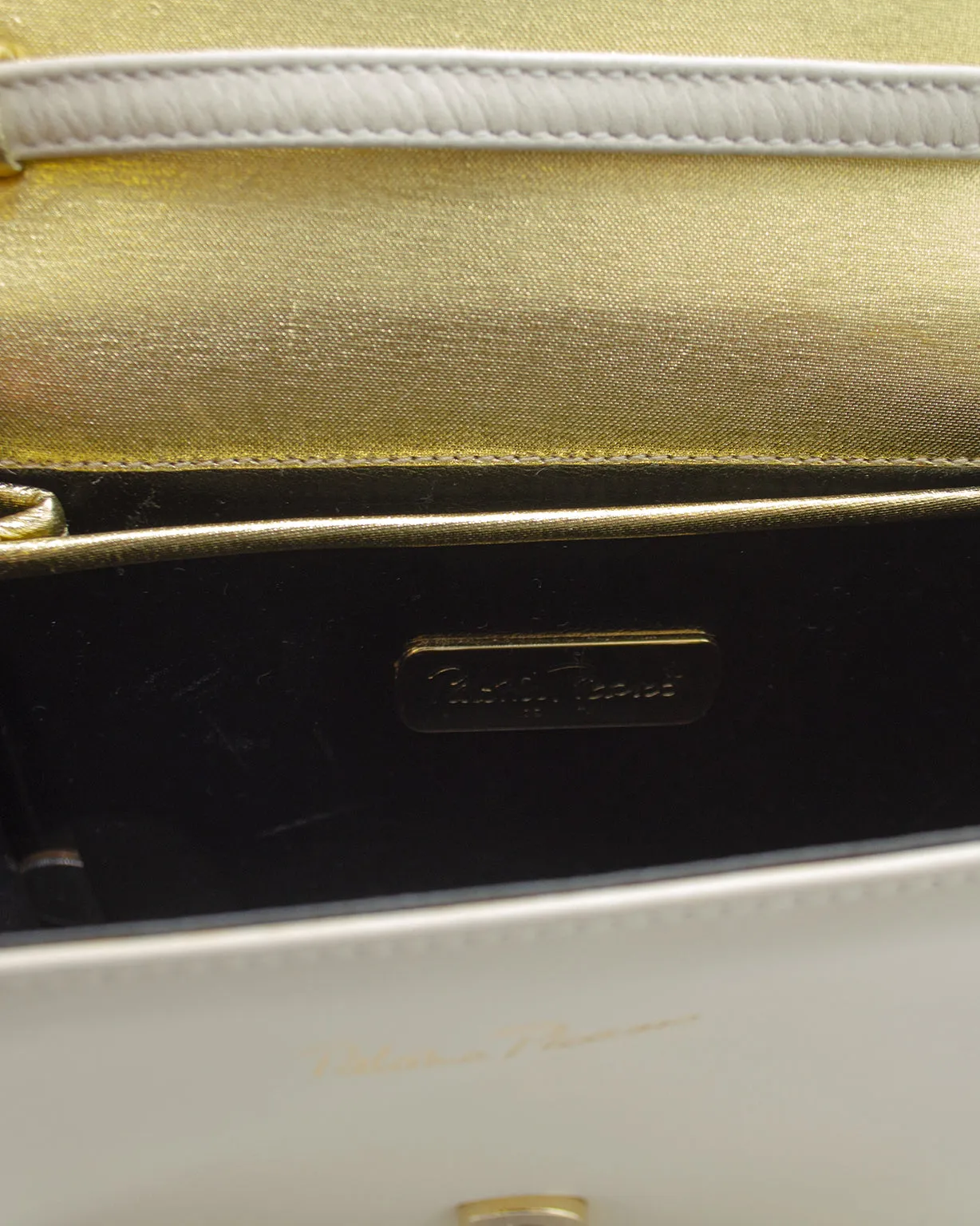 Cream and Gold Leather Book Bag