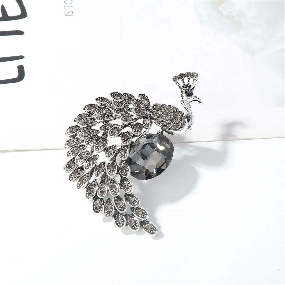 Crystal & Cubic Zirconia Peacock Brooch
