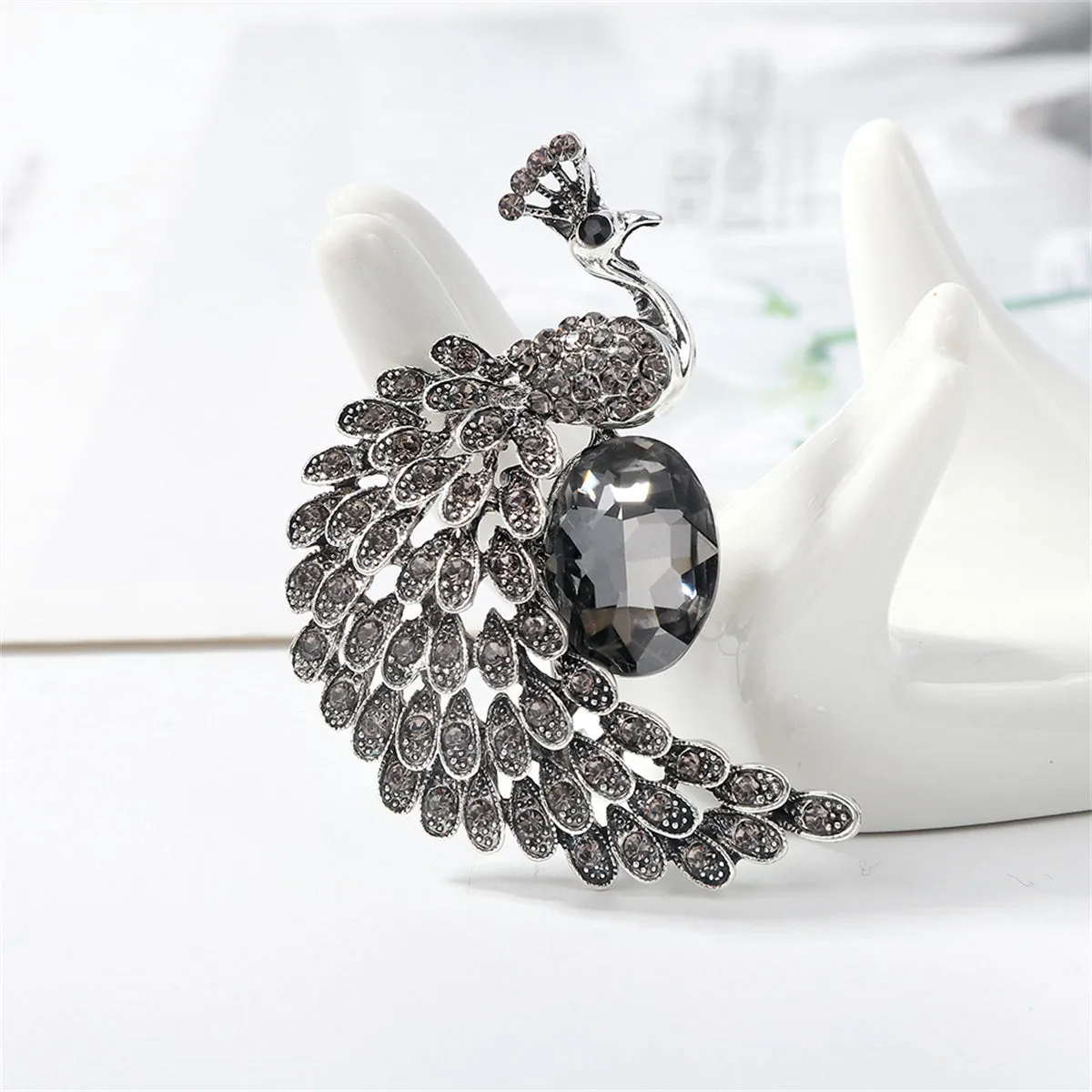 Crystal & Cubic Zirconia Peacock Brooch