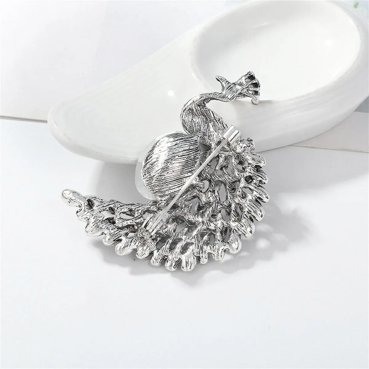 Crystal & Cubic Zirconia Peacock Brooch
