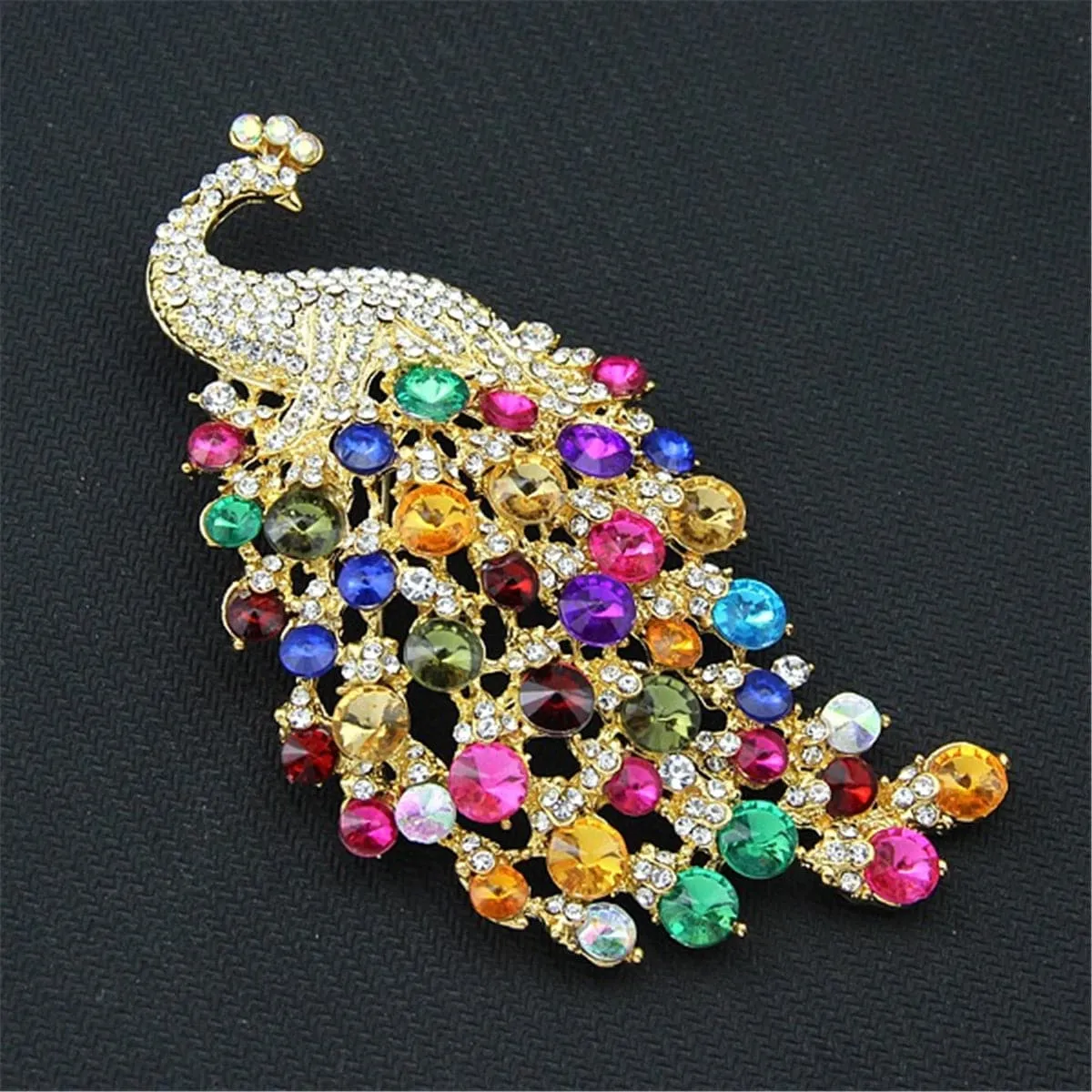 Crystal & Cubic Zirconia Peacock Brooch