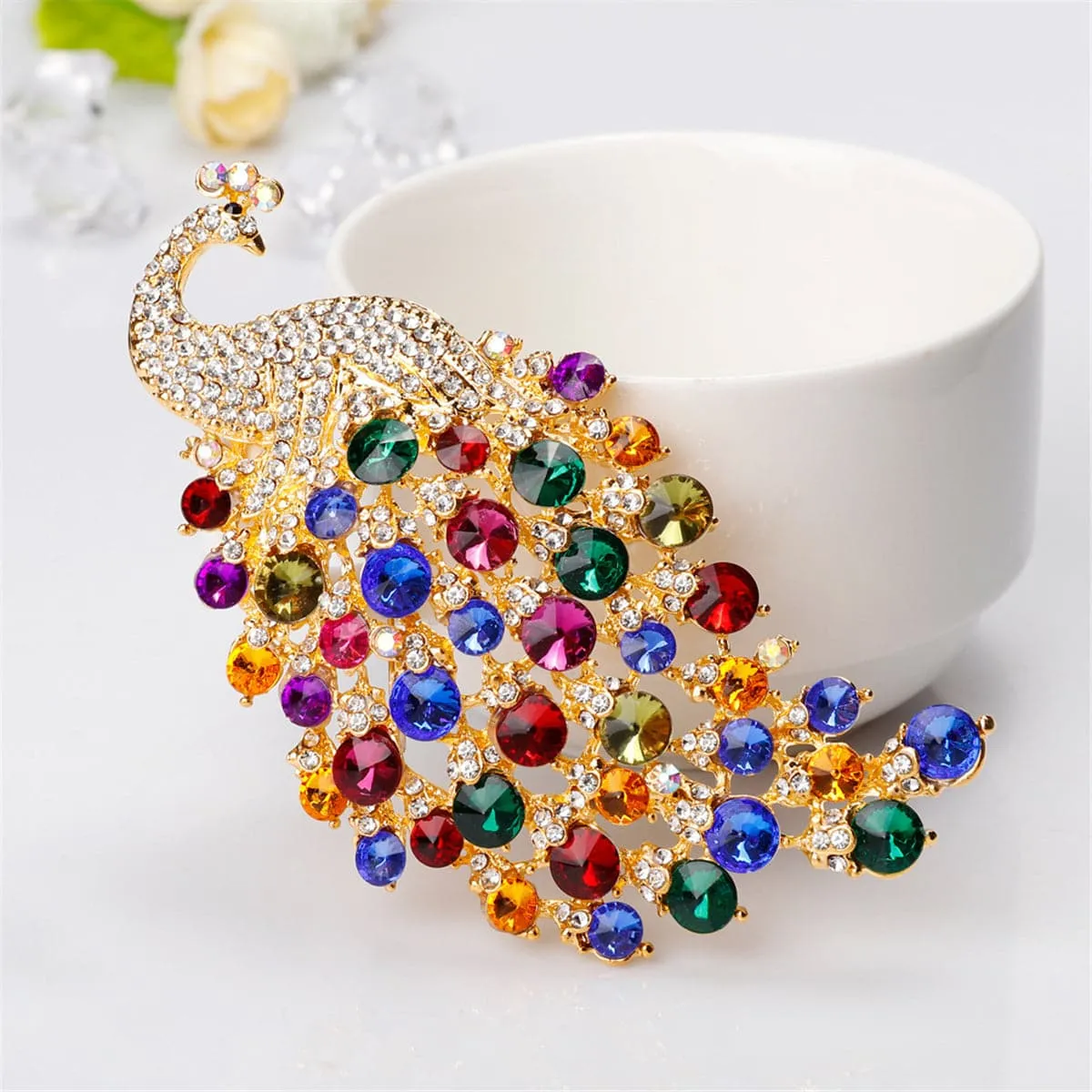 Crystal & Cubic Zirconia Peacock Brooch