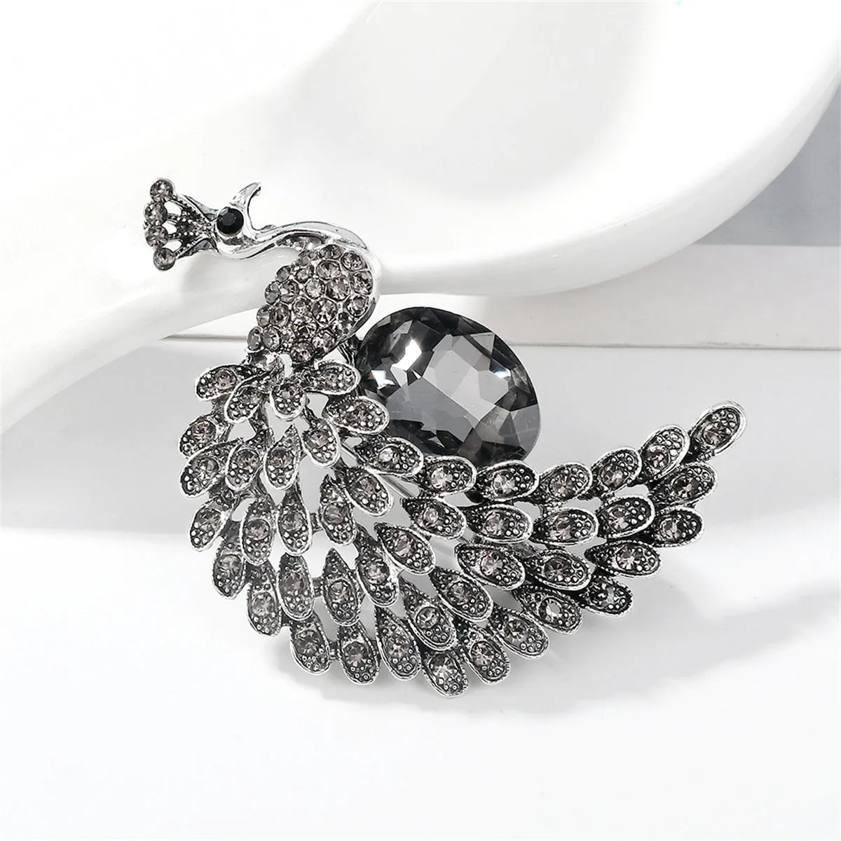 Crystal & Cubic Zirconia Peacock Brooch
