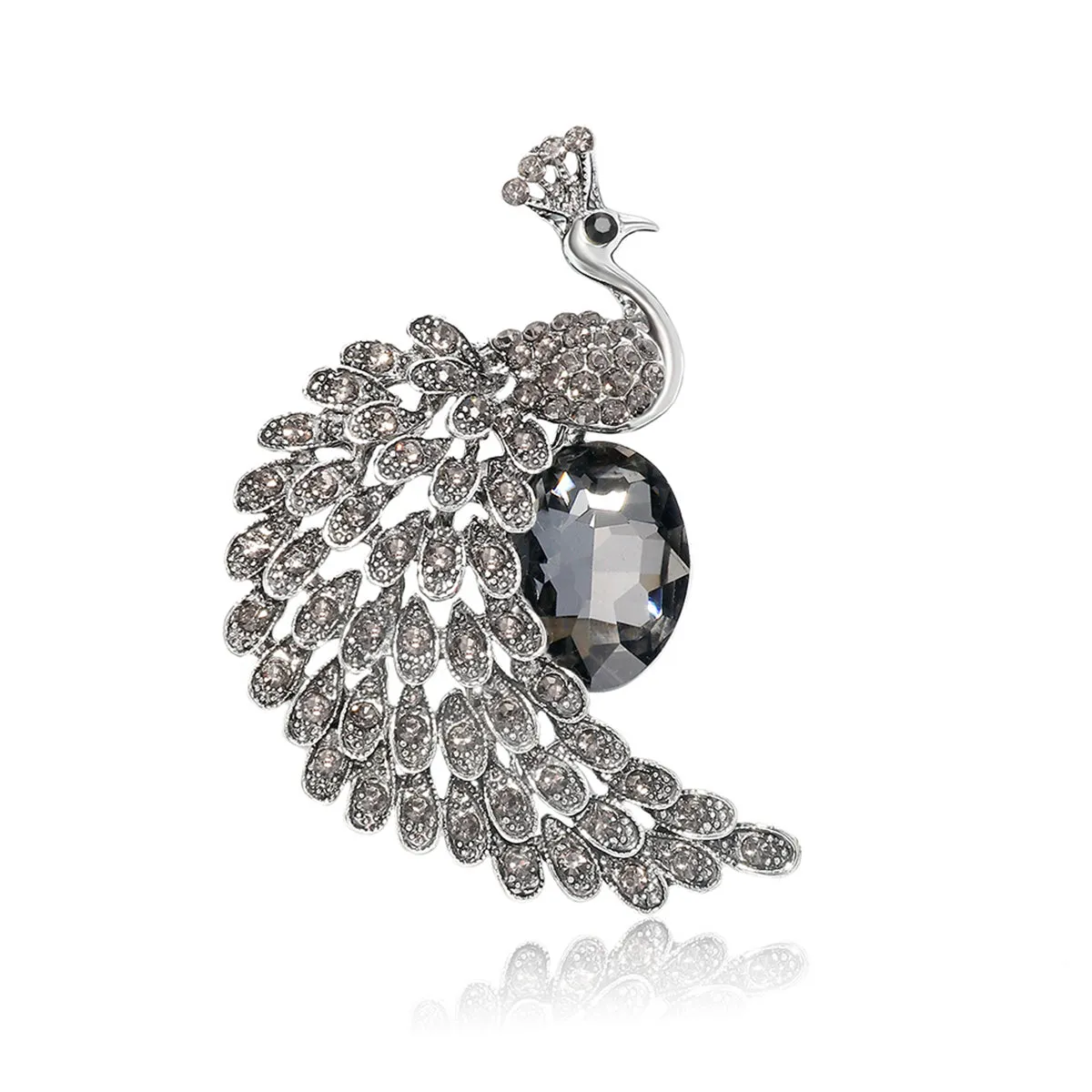 Crystal & Cubic Zirconia Peacock Brooch
