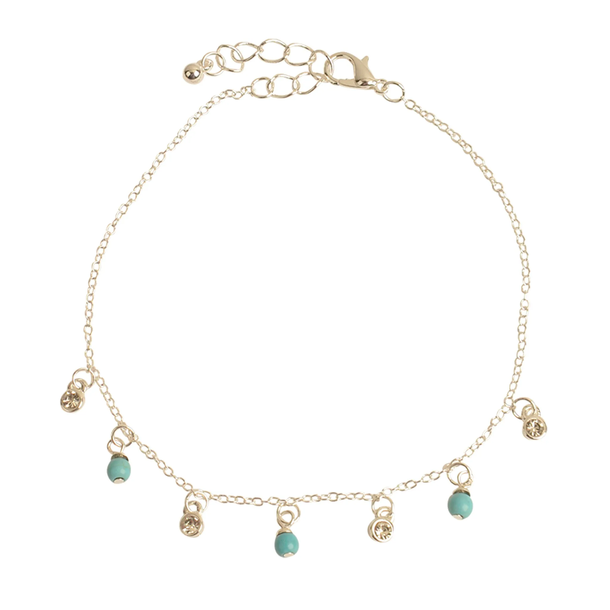 Crystal & Stone Drop Anklet