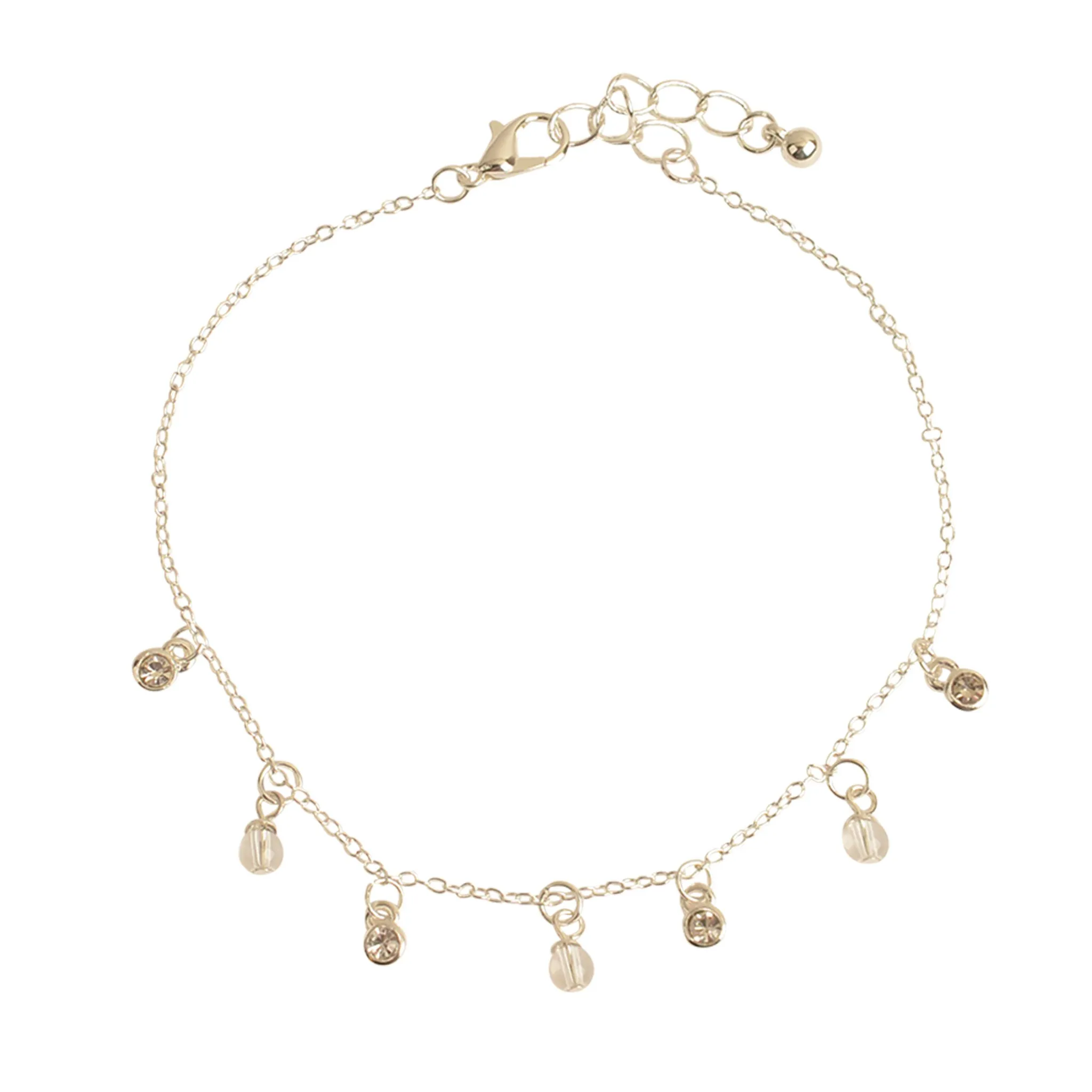 Crystal & Stone Drop Anklet