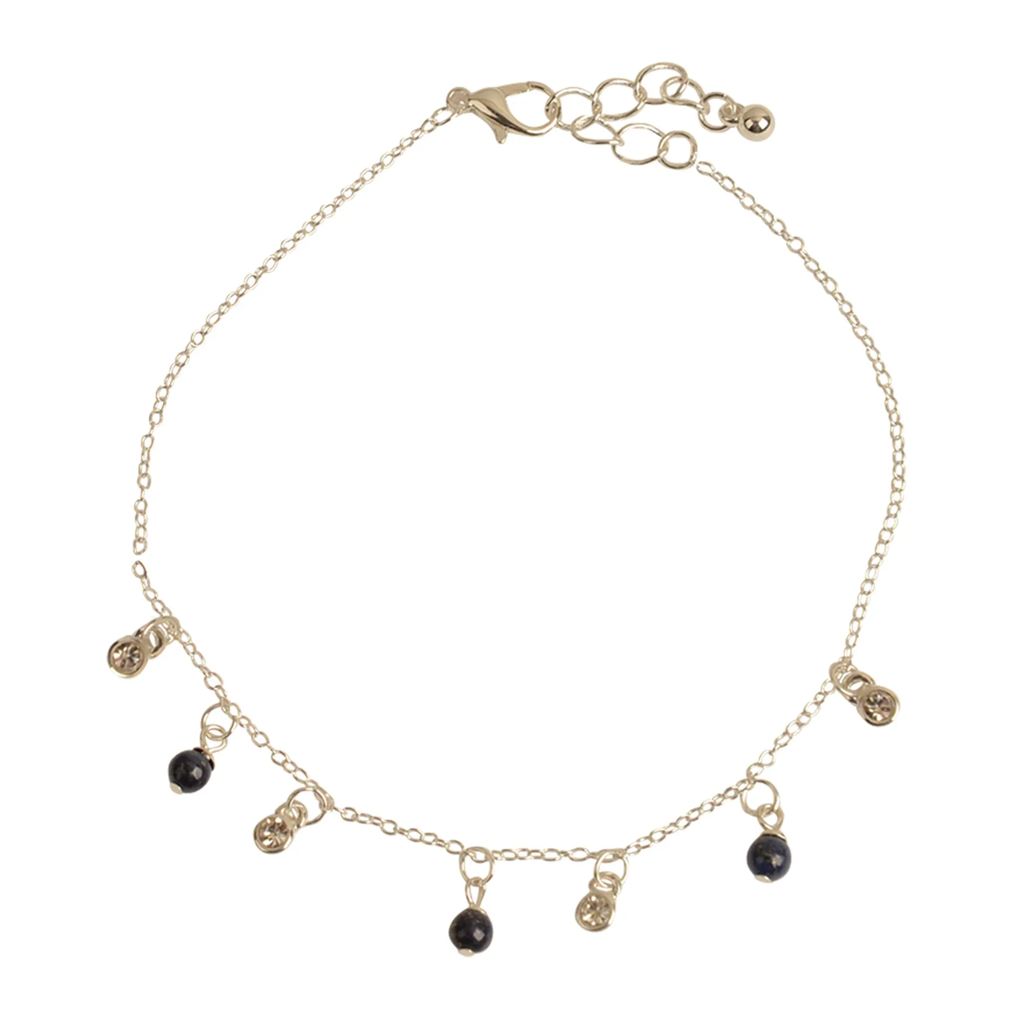 Crystal & Stone Drop Anklet