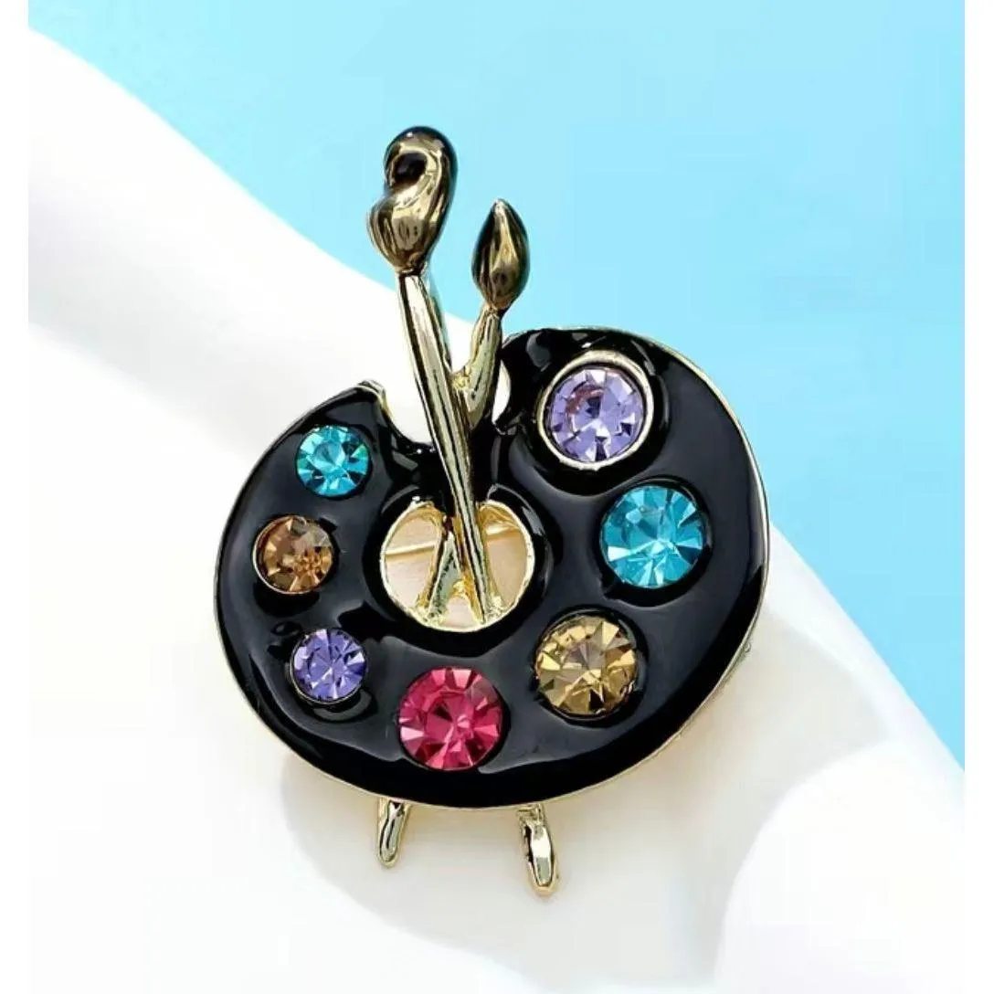Crystal Jewelled Artist Palette Brooch