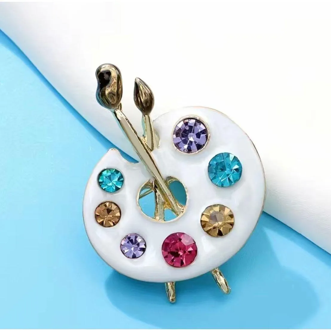 Crystal Jewelled Artist Palette Brooch