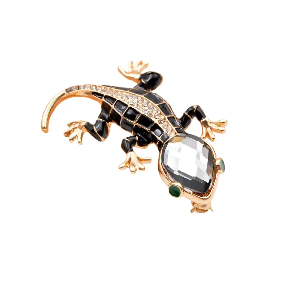 Crystal Lizard Gecko Brooches for Women Fashion Animal Pin Backing 5.5cm Style Shining Jewelry Kids Gift