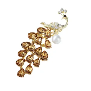 Crystal Rhinestone Faux Pearl Peacock Brooch Pin PA5399