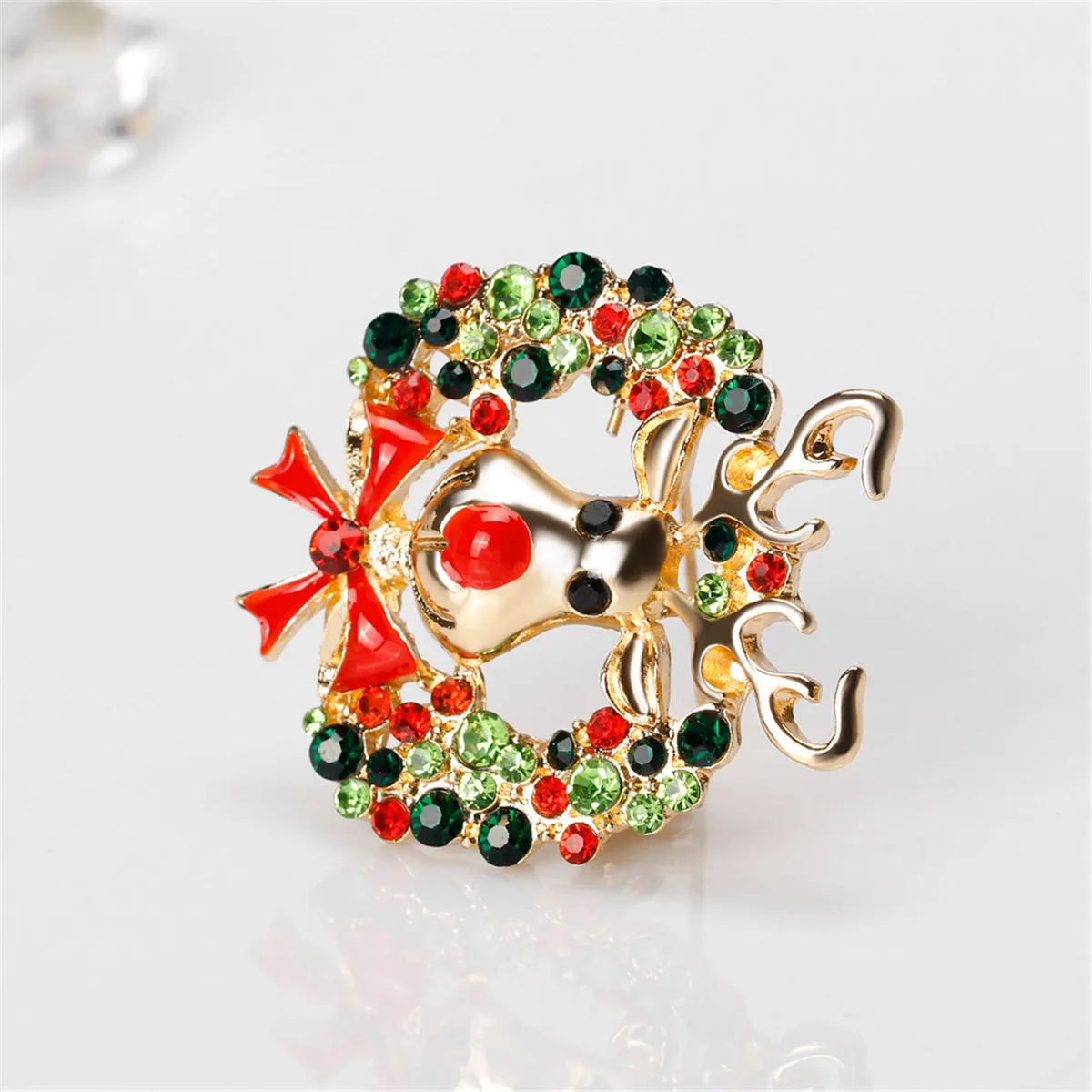 Cubic Zirconia & 18K Gold-Plated Botany Bow & Reindeer Brooch