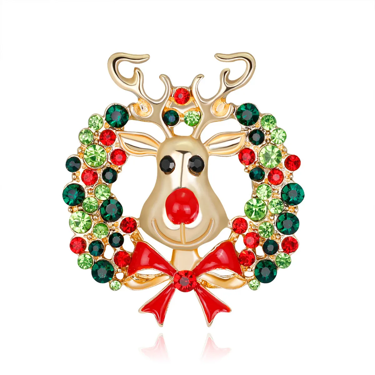 Cubic Zirconia & 18K Gold-Plated Botany Bow & Reindeer Brooch