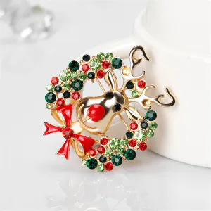 Cubic Zirconia & 18K Gold-Plated Botany Bow & Reindeer Brooch