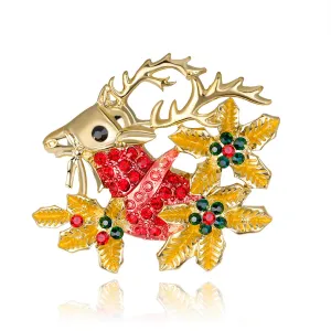 Cubic Zirconia & 18K Gold-Plated Botany Reindeer Brooch