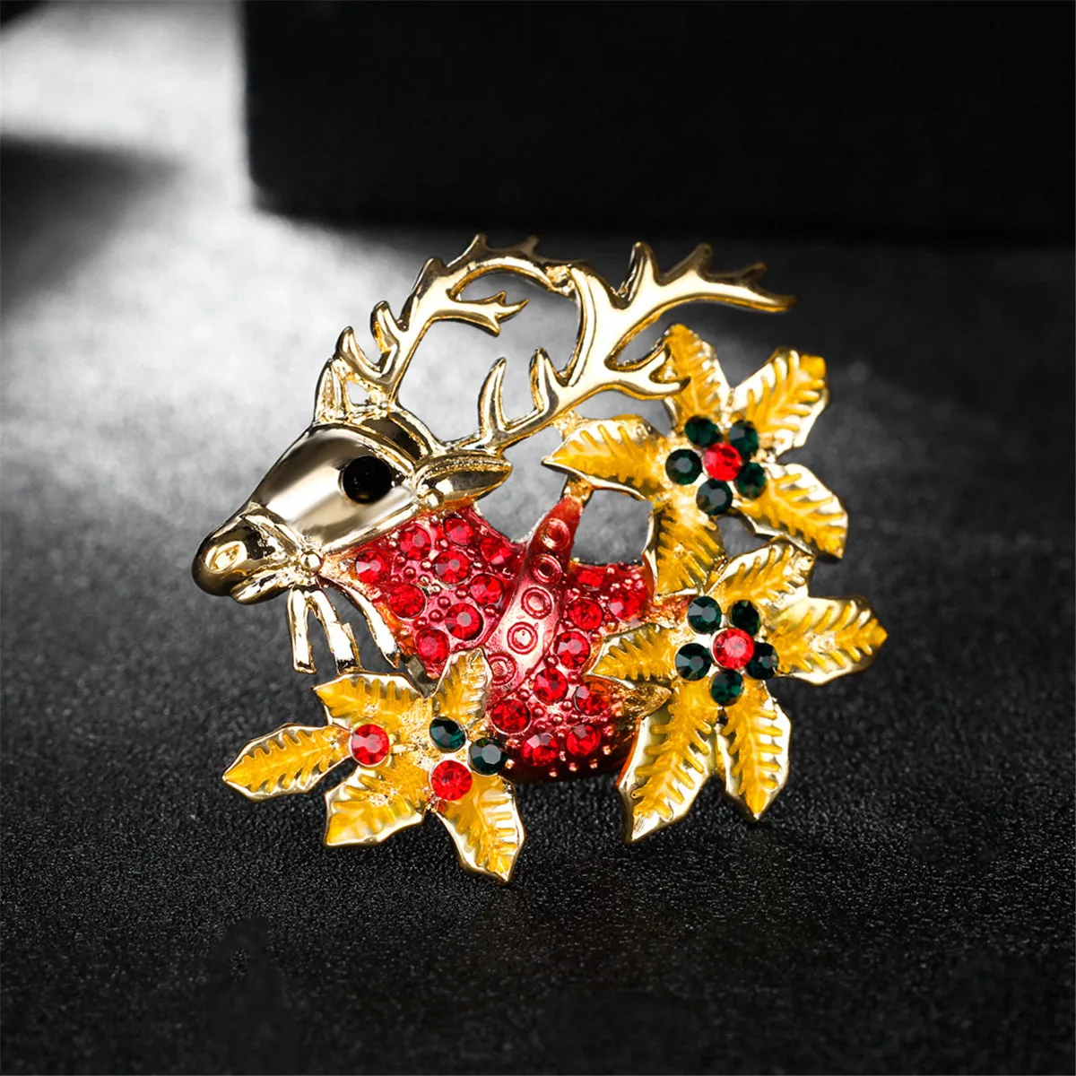 Cubic Zirconia & 18K Gold-Plated Botany Reindeer Brooch