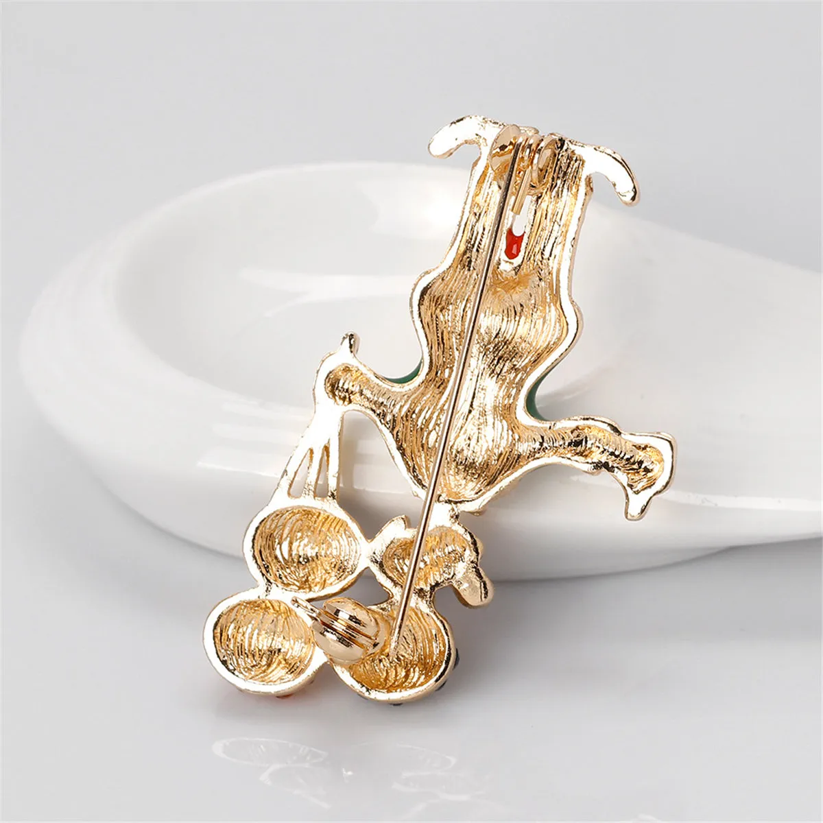 Cubic Zirconia & 18K Gold-Plated Bouquet & Clown Brooch
