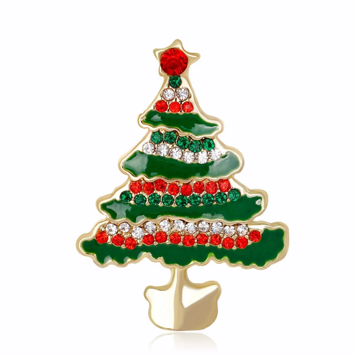 Cubic Zirconia & 18K Gold-Plated Christmas Tree Brooch
