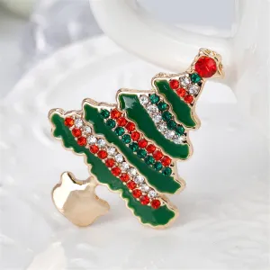 Cubic Zirconia & 18K Gold-Plated Christmas Tree Brooch