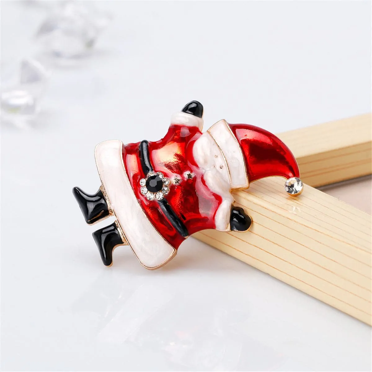 Cubic Zirconia & 18K Gold-Plated Festive Santa Claus Brooch