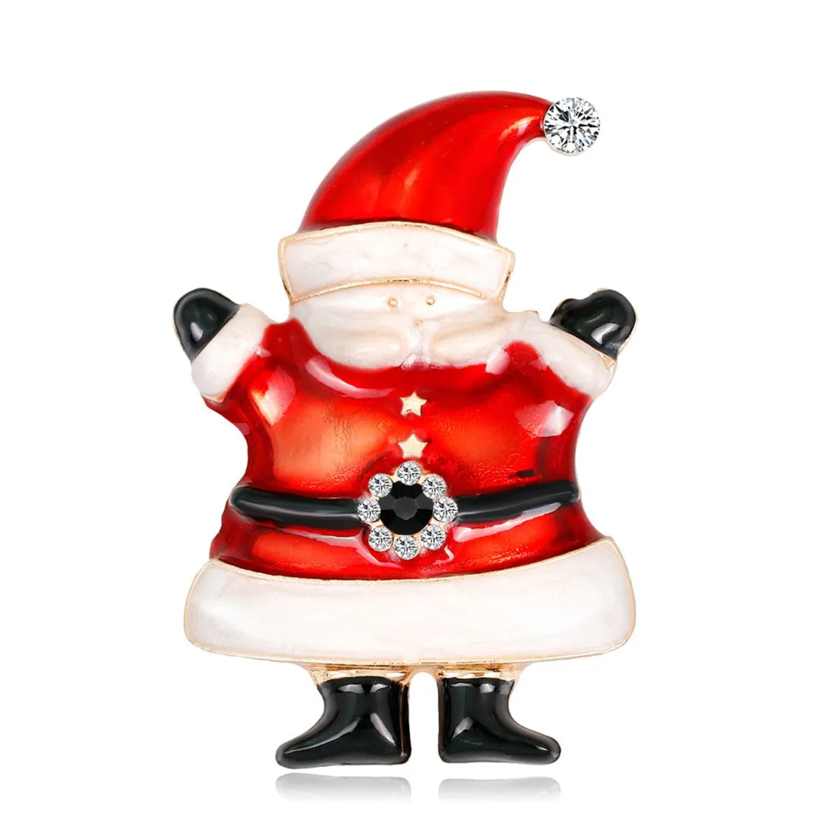 Cubic Zirconia & 18K Gold-Plated Festive Santa Claus Brooch