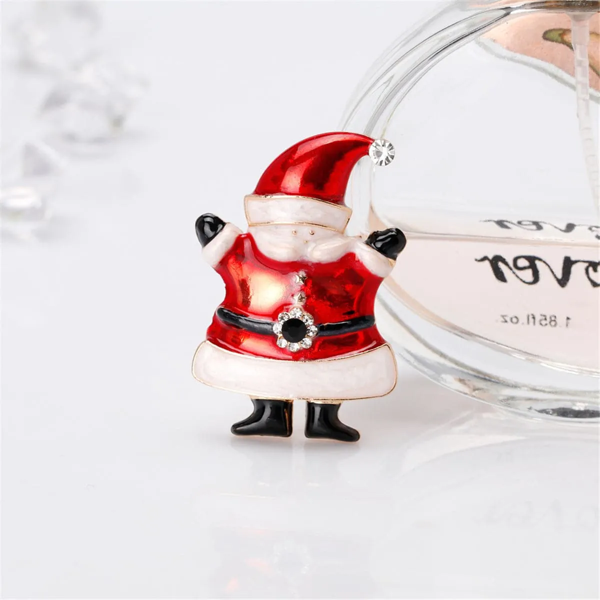 Cubic Zirconia & 18K Gold-Plated Festive Santa Claus Brooch