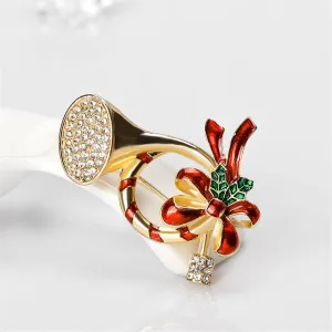 Cubic Zirconia & 18K Gold-Plated French Horn & Bow Brooch