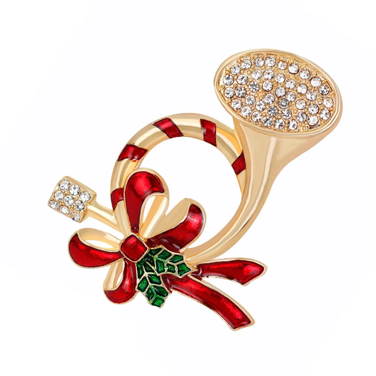 Cubic Zirconia & 18K Gold-Plated French Horn & Bow Brooch