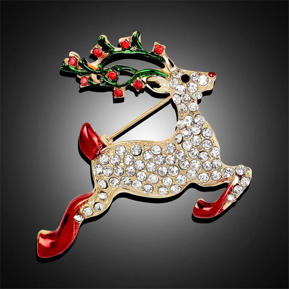 Cubic Zirconia & 18K Gold-Plated Jumping Deer Brooch