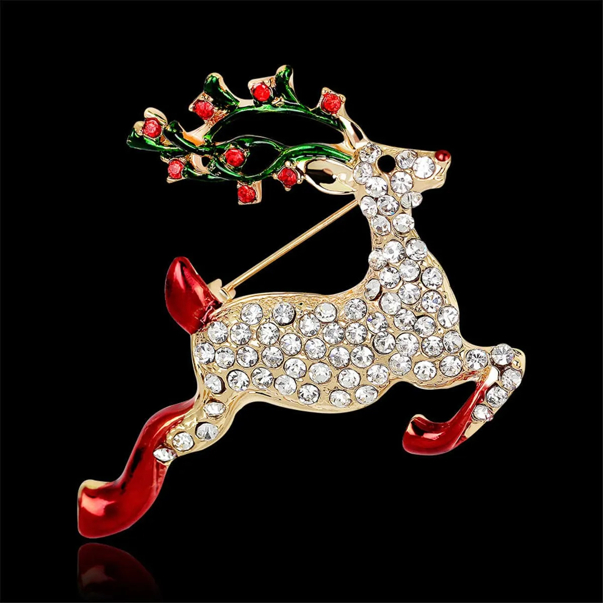 Cubic Zirconia & 18K Gold-Plated Jumping Deer Brooch