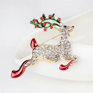 Cubic Zirconia & 18K Gold-Plated Jumping Deer Brooch