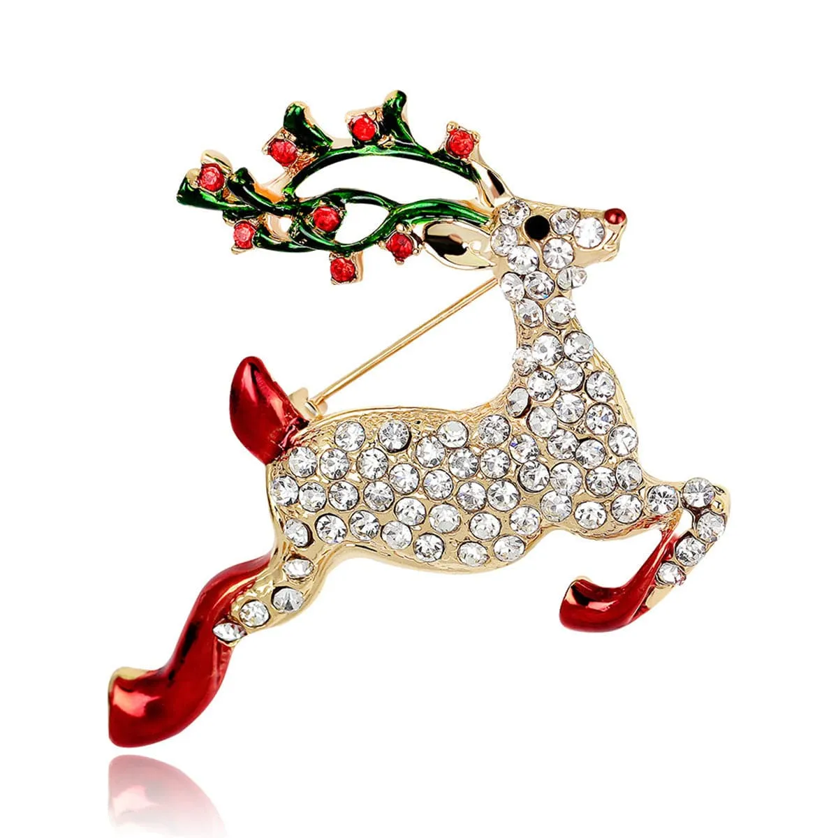 Cubic Zirconia & 18K Gold-Plated Jumping Deer Brooch