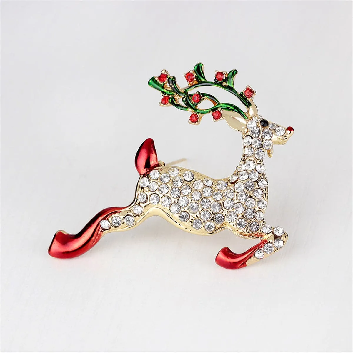 Cubic Zirconia & 18K Gold-Plated Jumping Deer Brooch