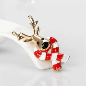Cubic Zirconia & 18K Gold-Plated Reindeer Scarf Brooch
