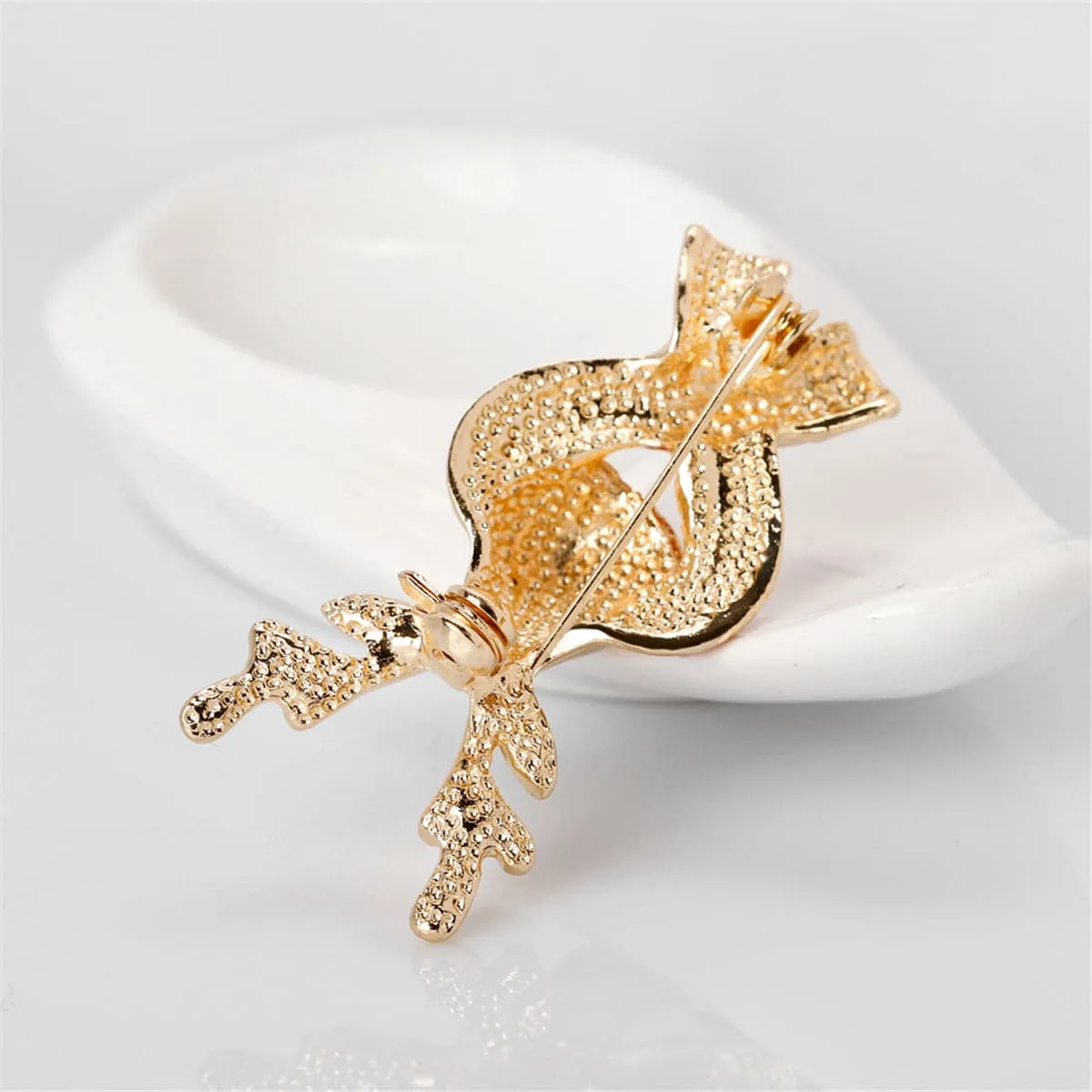 Cubic Zirconia & 18K Gold-Plated Reindeer Scarf Brooch