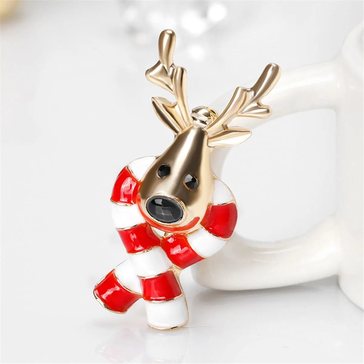Cubic Zirconia & 18K Gold-Plated Reindeer Scarf Brooch