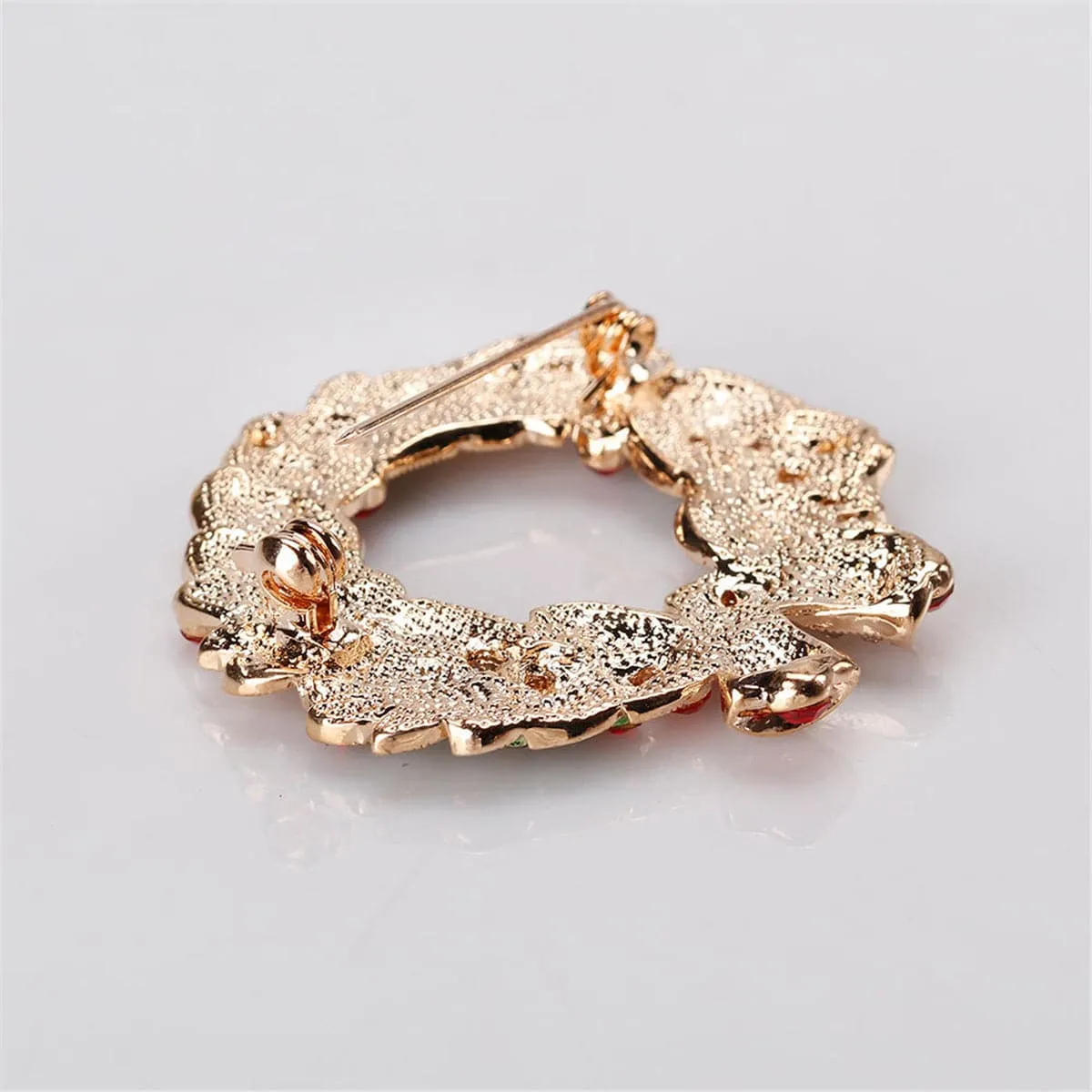 Cubic Zirconia & 18K Gold-Plated Wreath With Ribbon Brooch