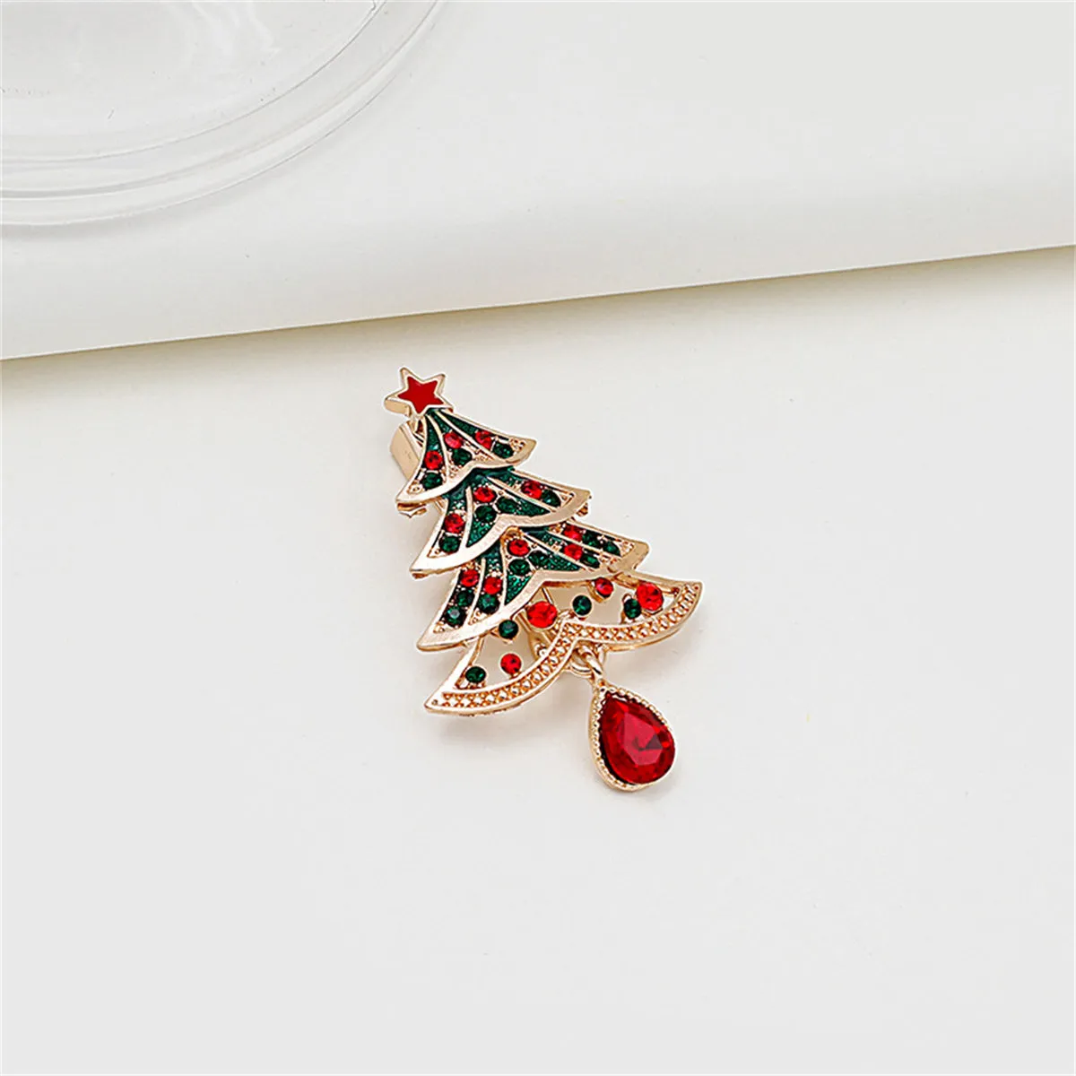 Cubic Zirconia & Crystal Enamel 18K Gold-Plated Christmas Tree Brooch